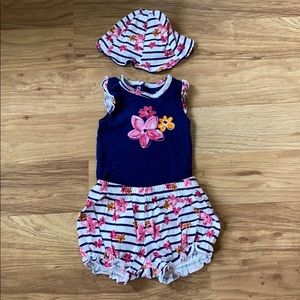 Summertime onesie, shorts, matching hat!